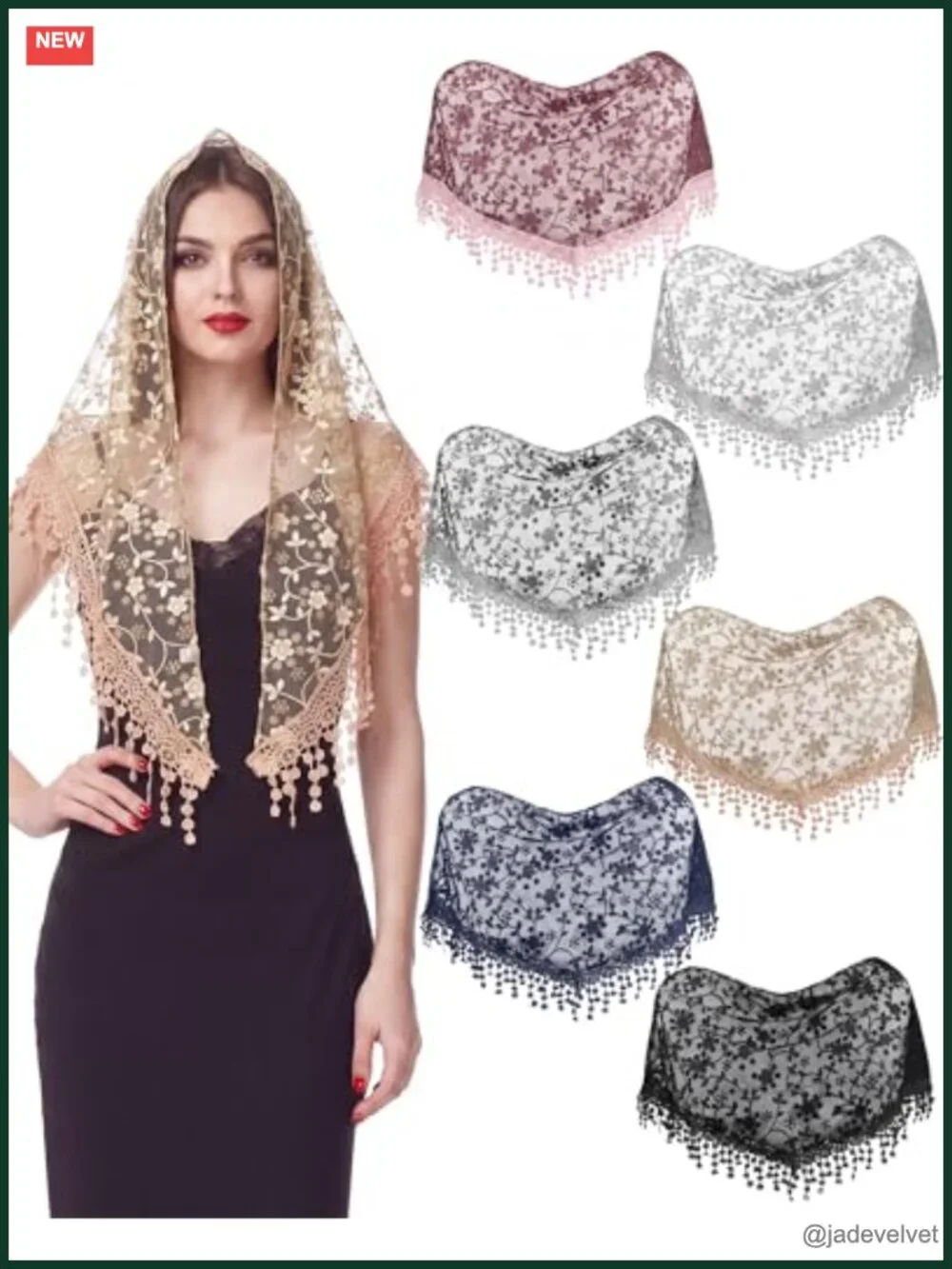Triangle Lace Mantilla Veil for Church - Soft & Stretchy Scarf